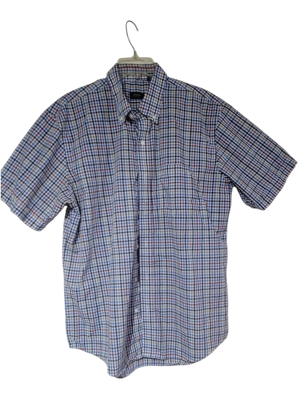 Arrow Short-Sleeve Plaid Button-Down Shirt in Blue and White